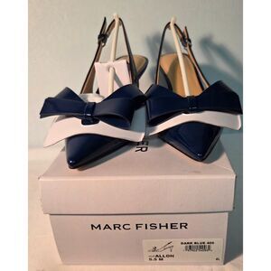 Marc Fisher Mallon Navy Patent Bow Slingback Heels Women's 5.5M NIB